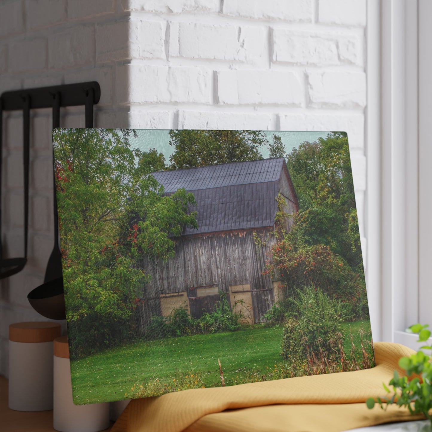 U R There Photography North Lake Road Hidden Grey Rustic Farmhouse Tempered-Glass Cutting Board