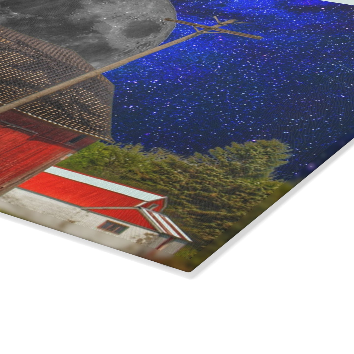 U R There Photography Moon over Hollenbeck Rustic Farmhouse Tempered-Glass Cutting Board
