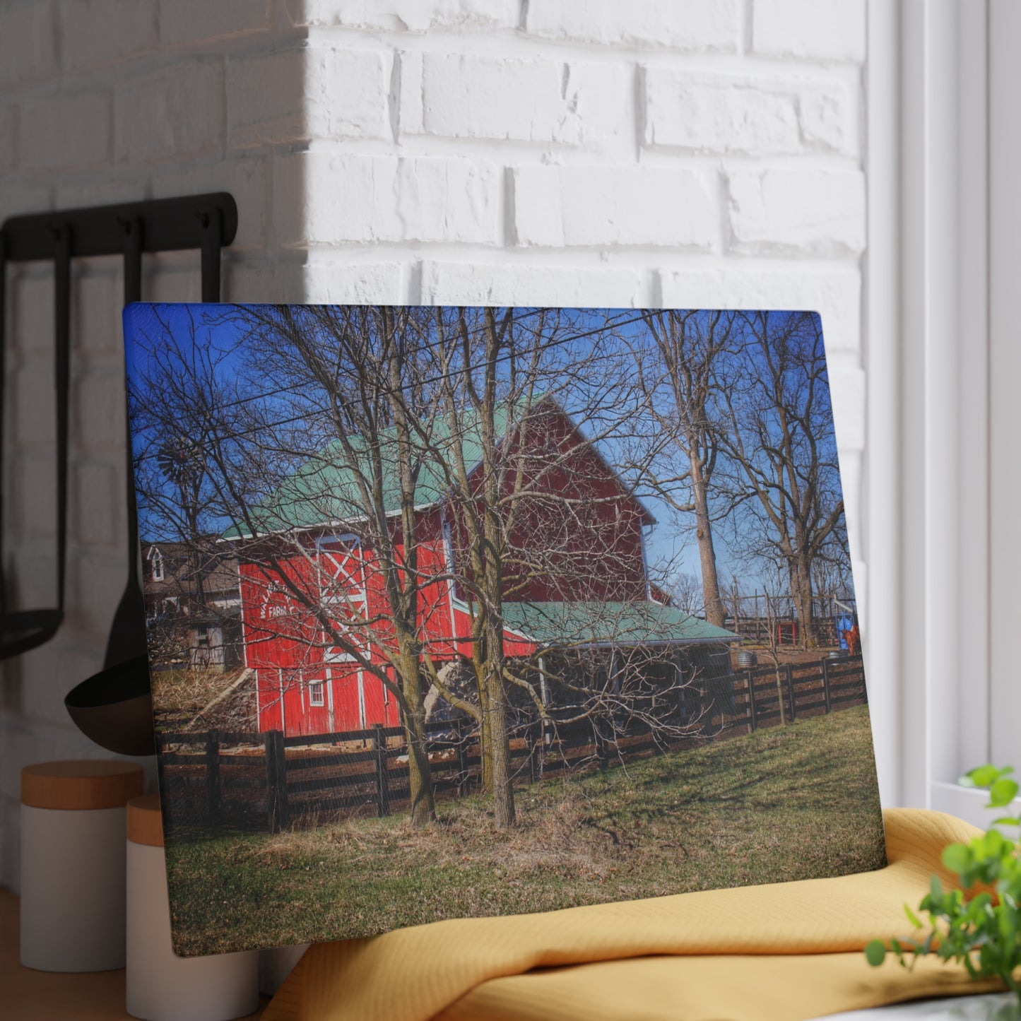U R There Photography Imlay City Road Cow Barn I Rustic Farmhouse Tempered-Glass Cutting Board