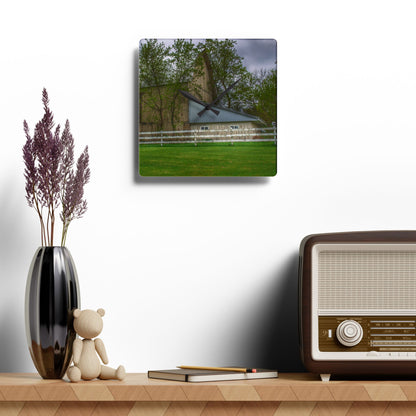 U R There Photography Grange Hall Road Whitewash Grey Rustic Farmhouse Acrylic Analog Wall Clock