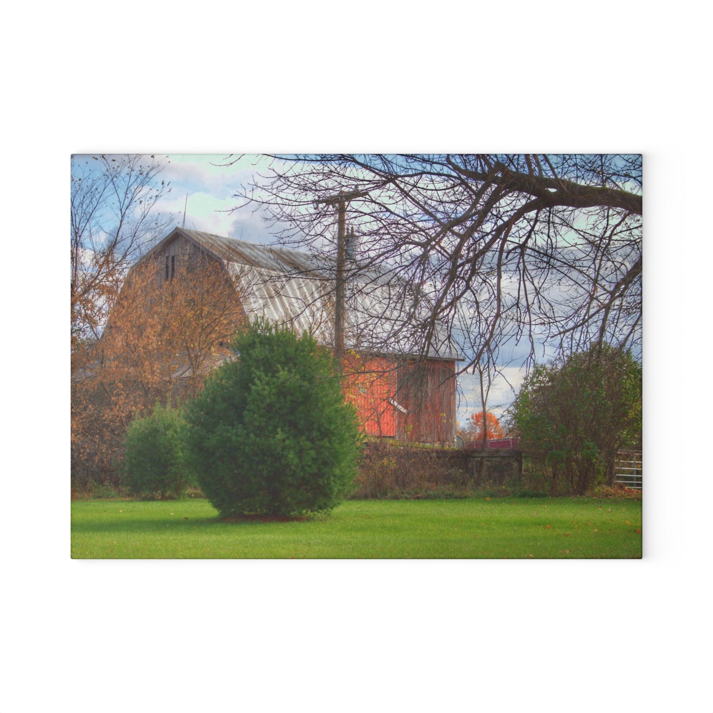U R There Photography Millis Road Hidden Red Rustic Farmhouse Tempered-Glass Cutting Board