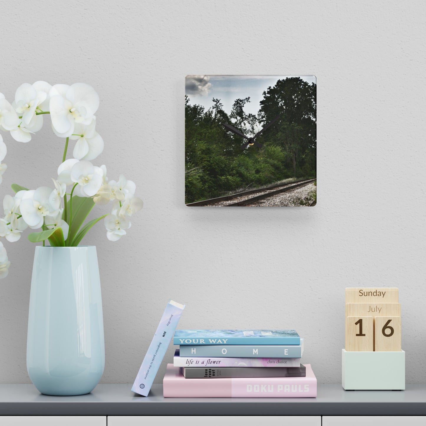 Rustic Farmhouse Wall Clock featuring Michigan Rails I