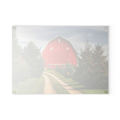 U R There Photography Brown City Road Pine Red Rustic Farmhouse Tempered-Glass Cutting Board