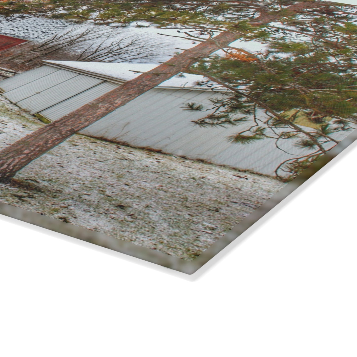 U R There Photography North Lake Pleasant Road Hidden Red Rustic Farmhouse Tempered-Glass Cutting Board