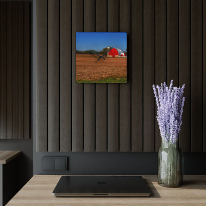 U R There Photography Brown City Wellman Line Road Red Rustic Farmhouse Acrylic Analog Wall Clock