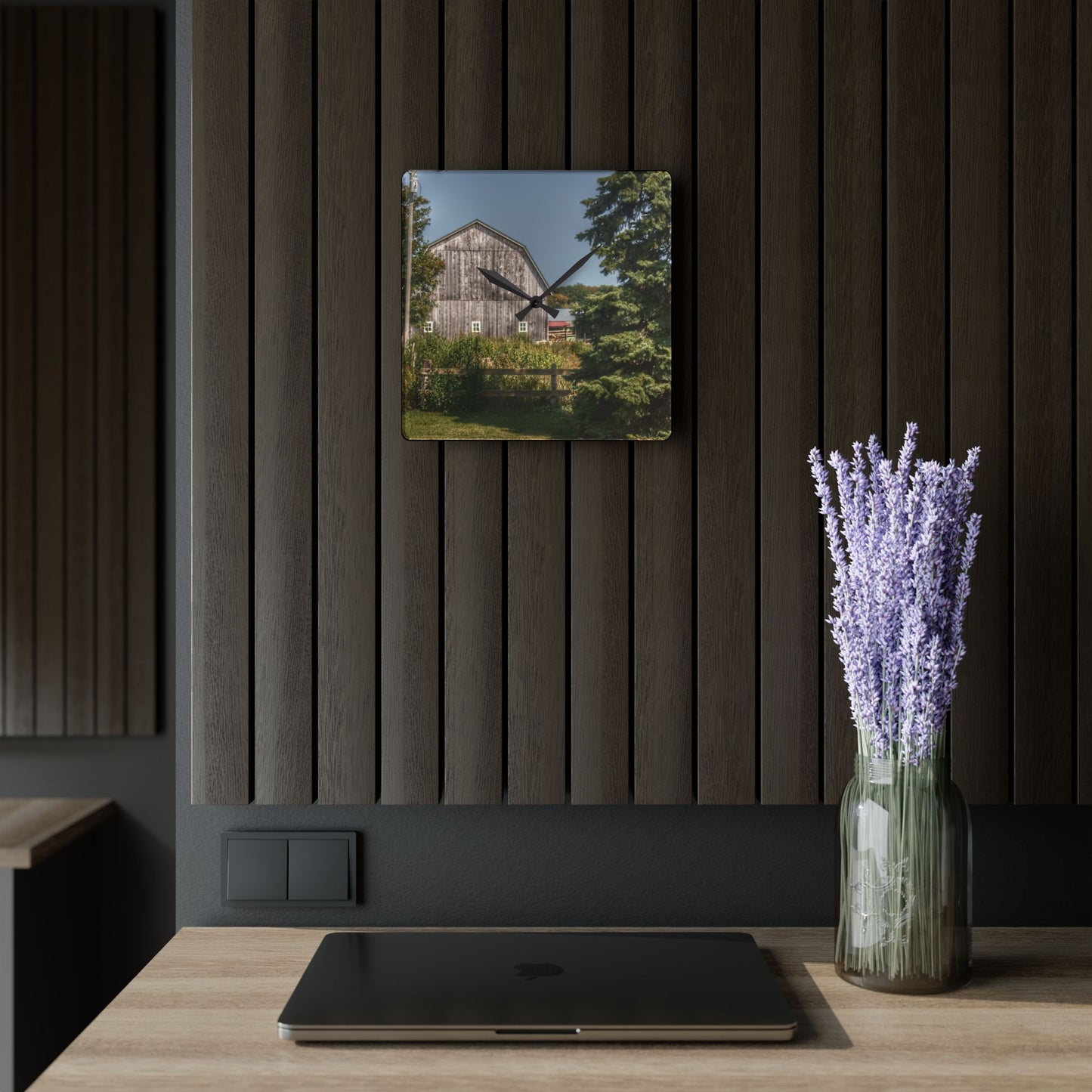 U R There Photography Roadside Grey of Vassar Rustic Farmhouse Acrylic Analog Wall Clock