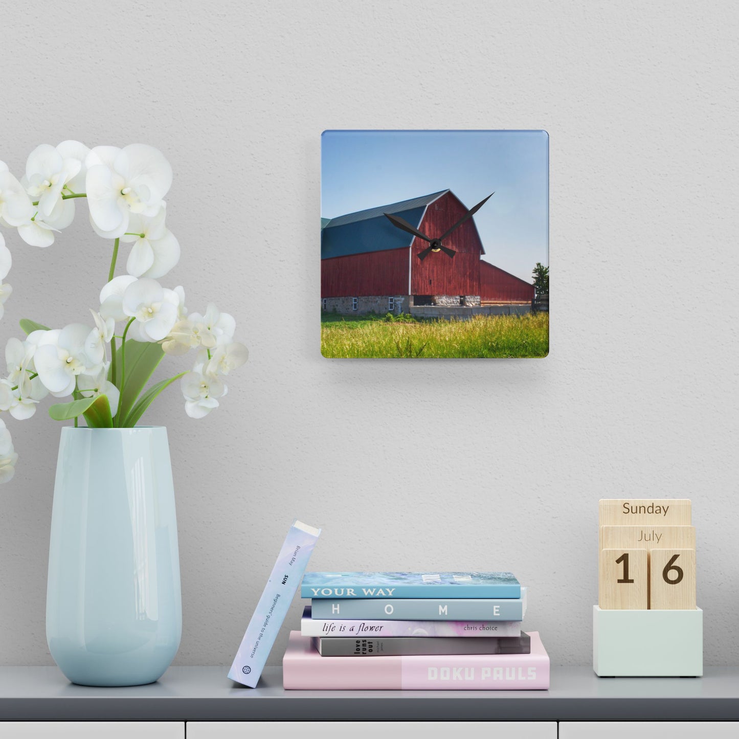 U R There Photography Burnside Red Rustic Farmhouse Acrylic Analog Wall Clock