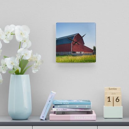 U R There Photography Burnside Red Rustic Farmhouse Acrylic Analog Wall Clock