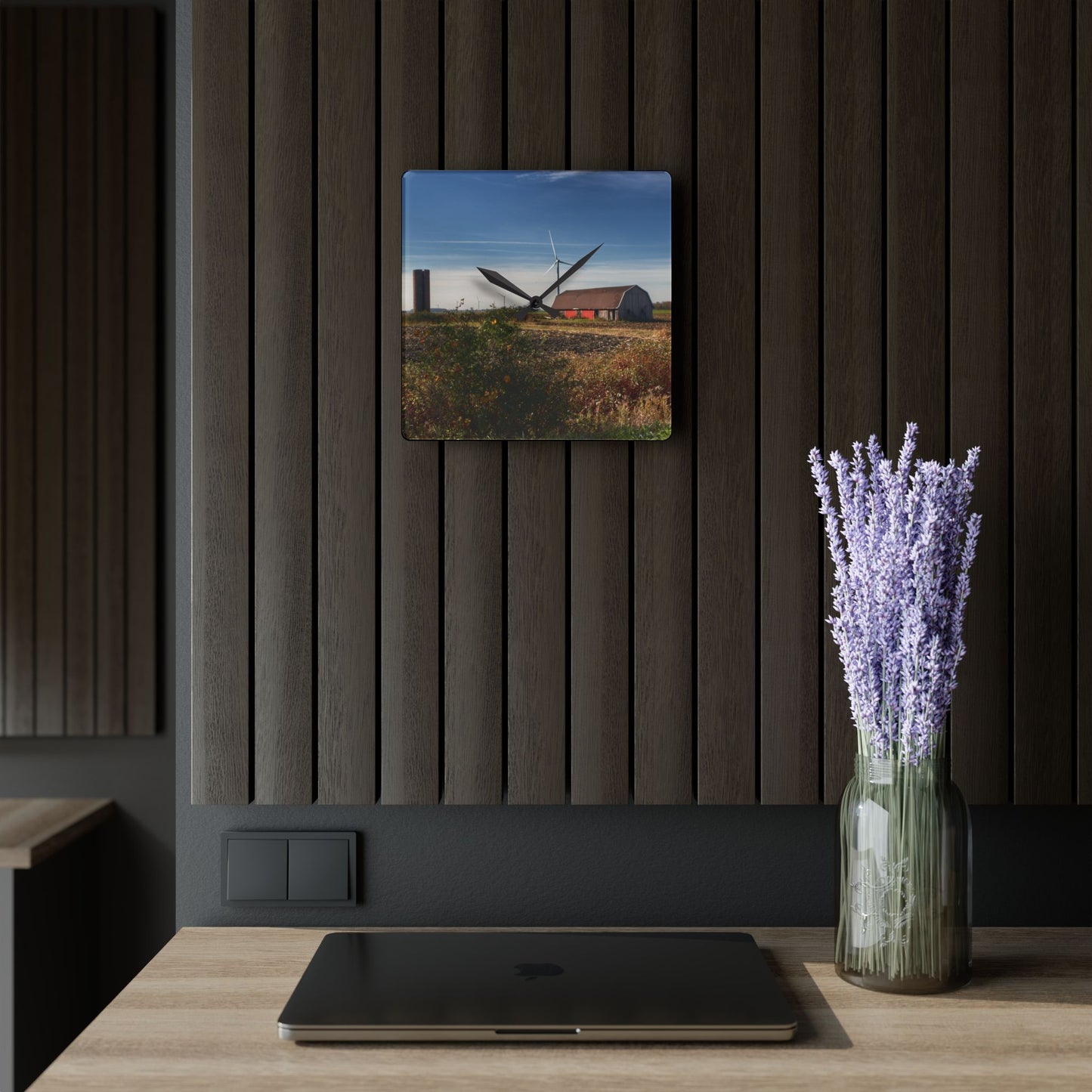 U R There Photography Darbee Red and Silo Rustic Farmhouse Acrylic Analog Wall Clock