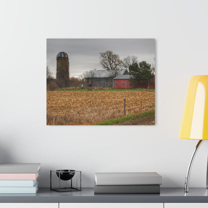 U R There Photography Dryden Road Gable Grey and Silo Rustic Farmhouse Acrylic Wall Print