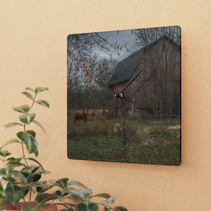 U R There Photography Blair Road Barn and Horse Rustic Farmhouse Acrylic Analog Wall Clock