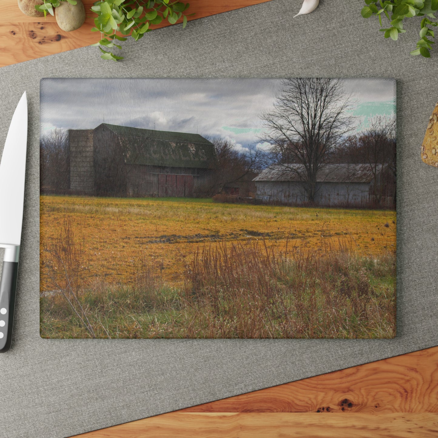 U R There Photography Fields of Golden Clover Rustic Farmhouse Tempered-Glass Cutting Board