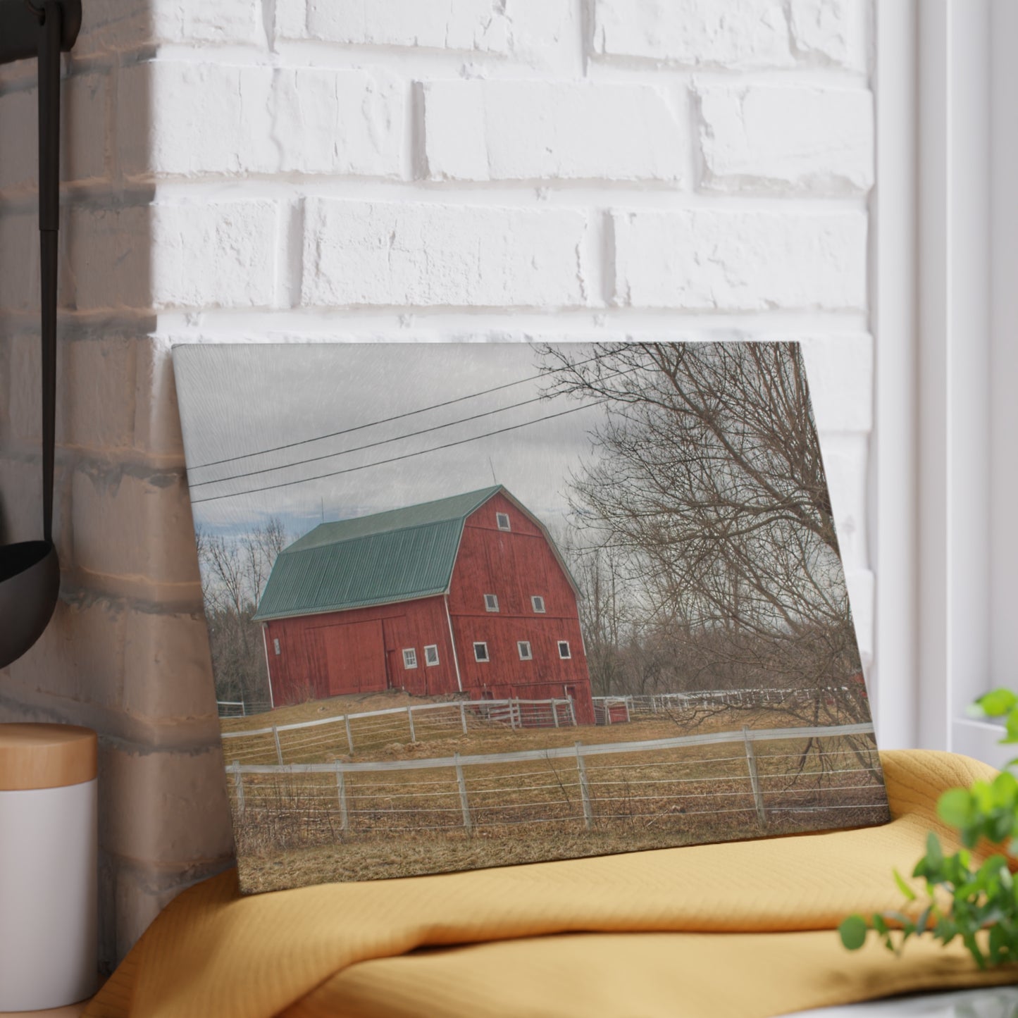 U R There Photography Diehl Road Red Rustic Farmhouse Tempered-Glass Cutting Board