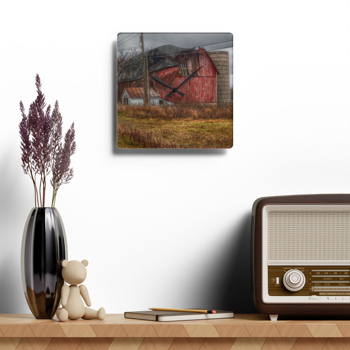 U R There Photography German Road Forgotten Red I Rustic Farmhouse Acrylic Analog Wall Clock