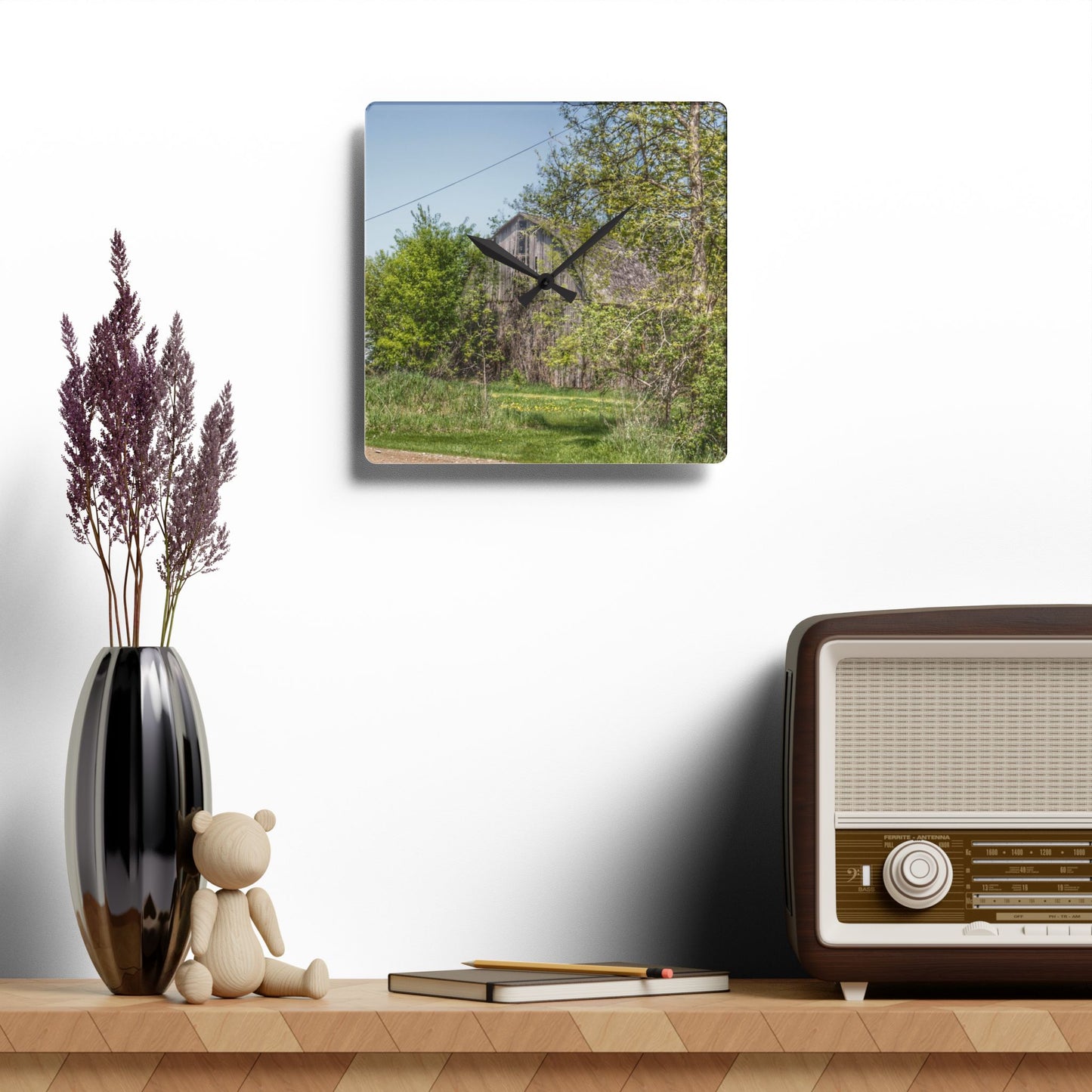 U R There Photography Bishop Road Grey II Rustic Farmhouse Acrylic Analog Wall Clock