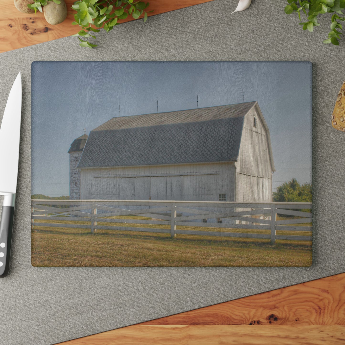 U R There Photography Belsay Road White Rustic Farmhouse Tempered-Glass Cutting Board