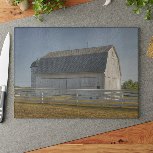 U R There Photography Belsay Road White Rustic Farmhouse Tempered-Glass Cutting Board