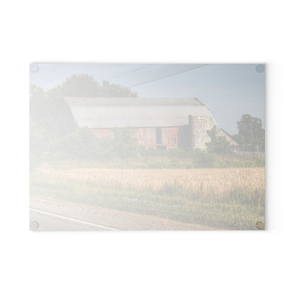 U R There Photography Dodge Road Old Red Rustic Farmhouse Tempered-Glass Cutting Board