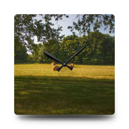 U R There Photography Summer Haybales I Rustic Farmhouse Acrylic Analog Wall Clock
