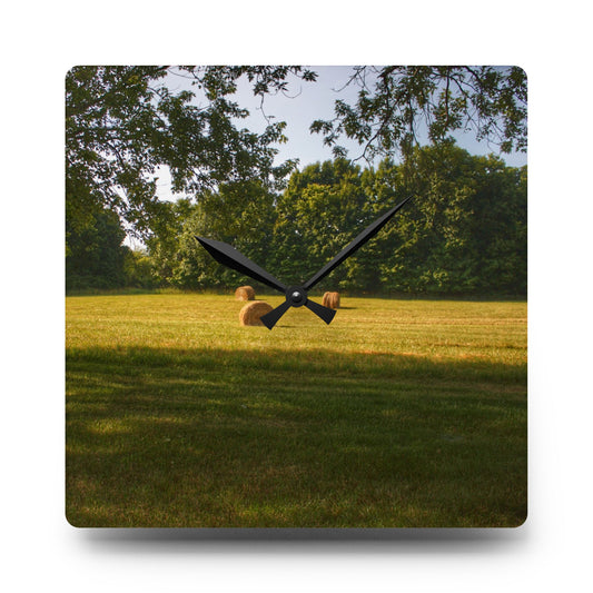 Summer Haybales I Rustic Farmhouse Acrylic Analog Wall Clock 10.75'' × 10.75'' (Square)
