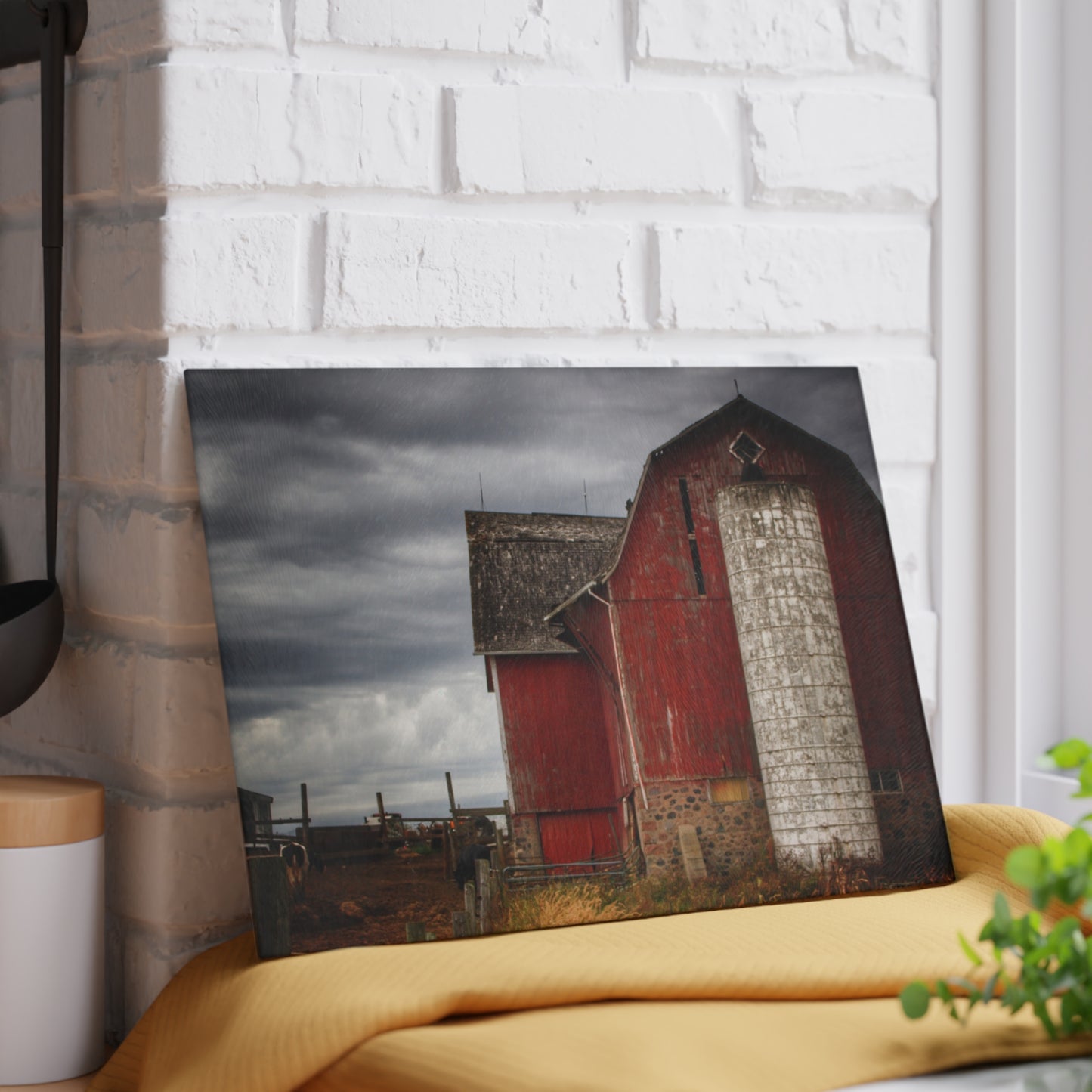 U R There Photography Hurd Corners Red II Rustic Farmhouse Tempered-Glass Cutting Board