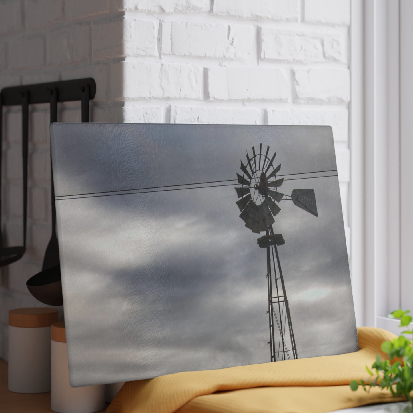 U R There Photography Valentine Road Windmill Rustic Farmhouse Tempered-Glass Cutting Board