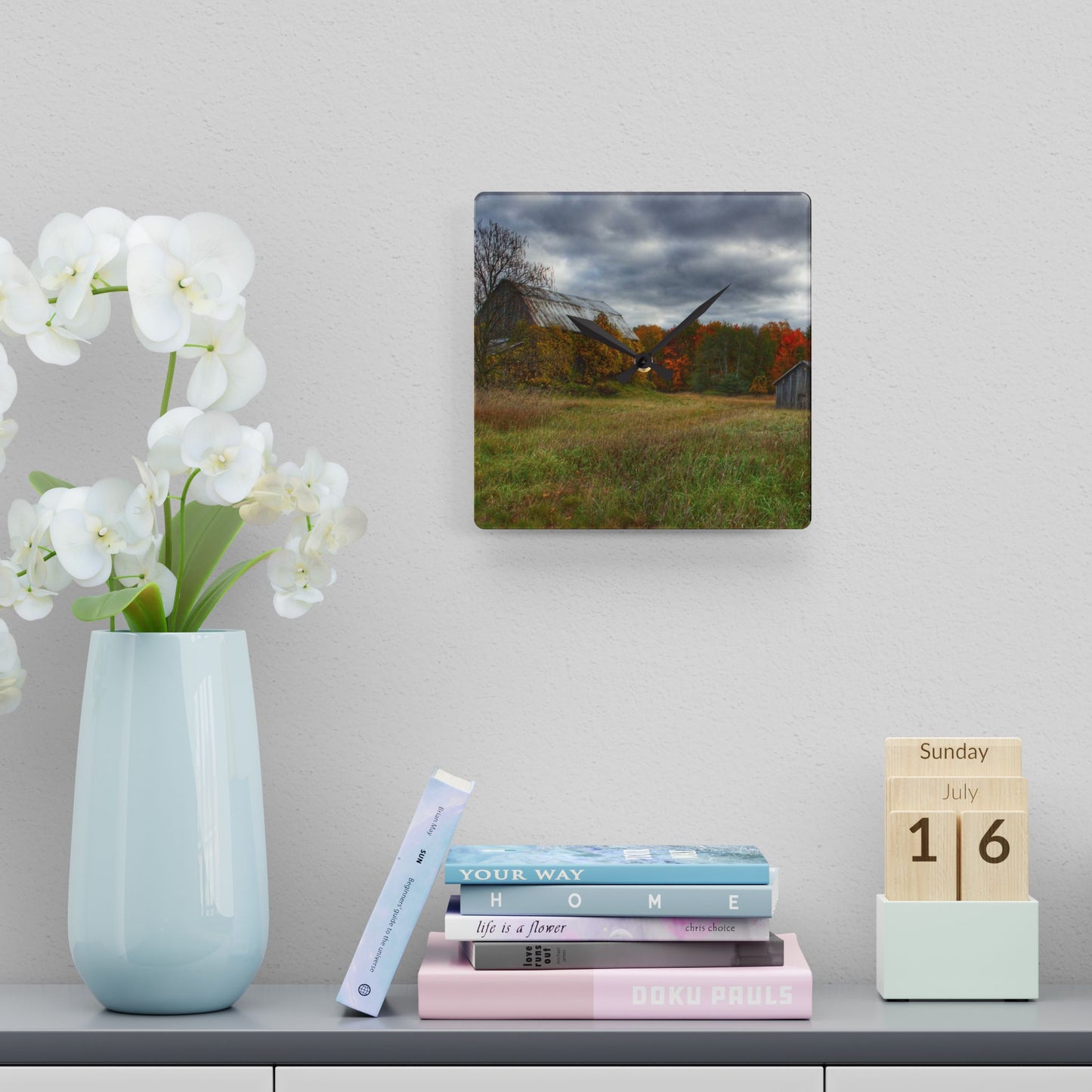 U R There Photography Church Road Grey and Little Grey Rustic Farmhouse Acrylic Analog Wall Clock
