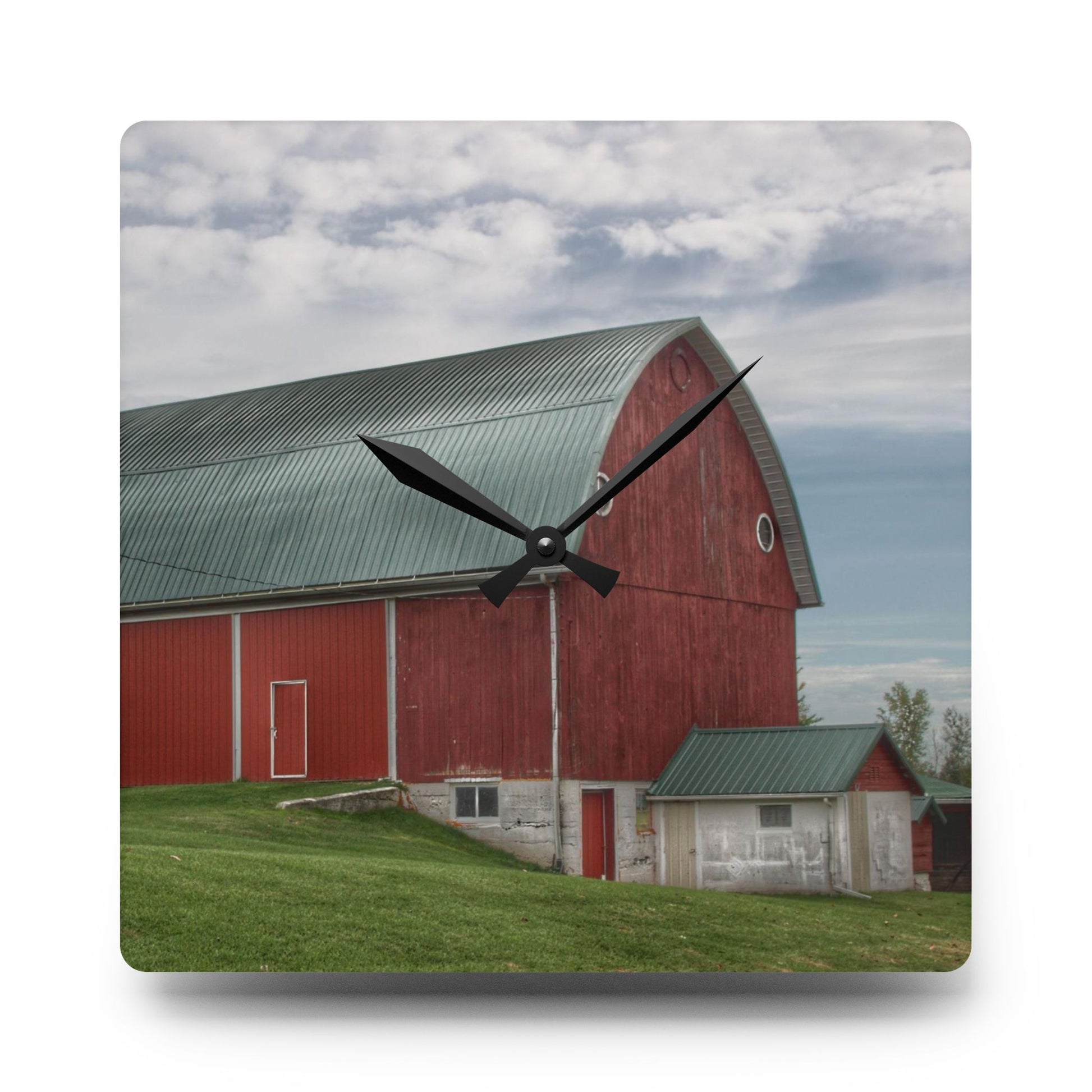U R There Photography Elmwood Road Red I Rustic Farmhouse Acrylic Analog Wall Clock 10.75'' × 10.75'' (Square)