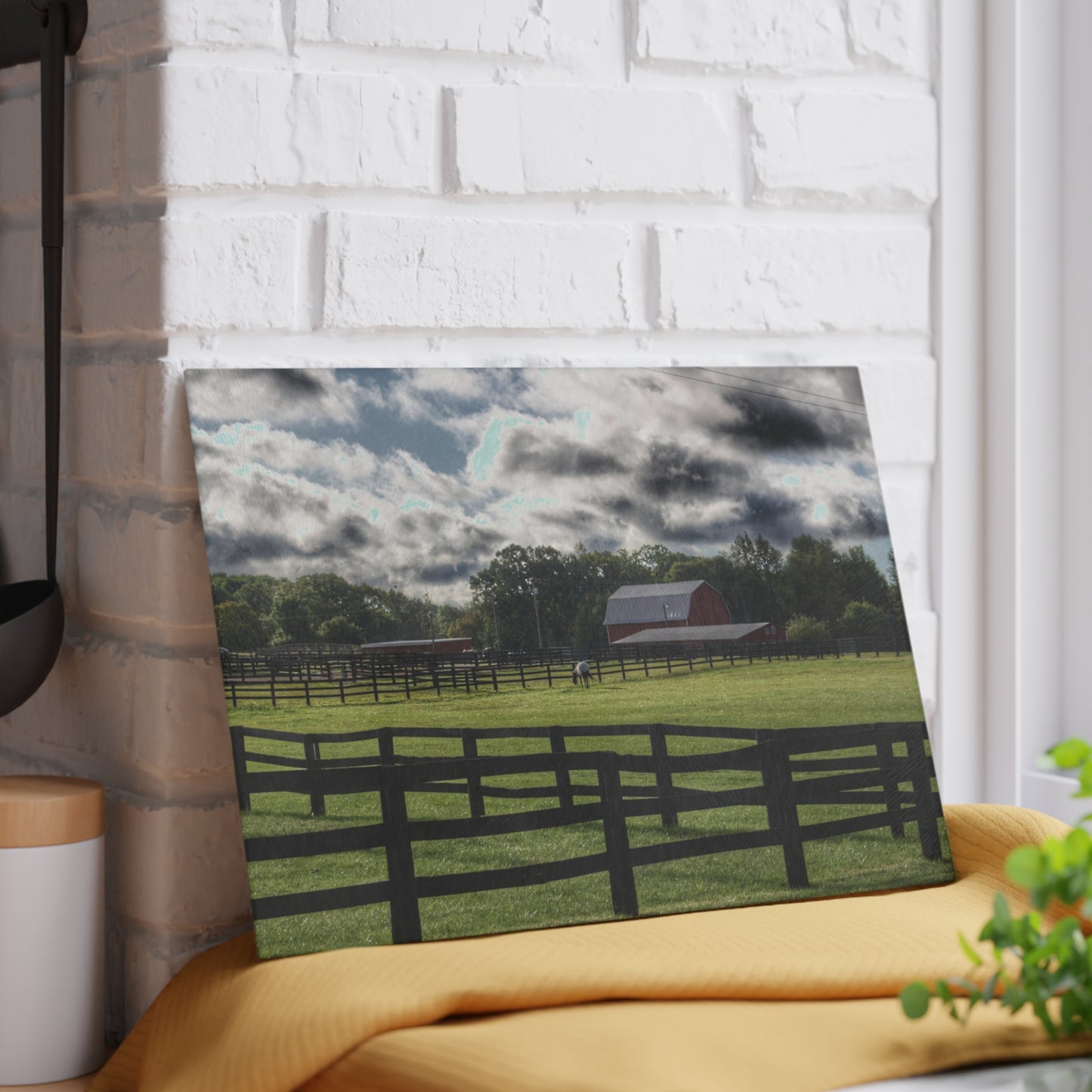 U R There Photography Hosner Road Farm Rustic Farmhouse Tempered-Glass Cutting Board