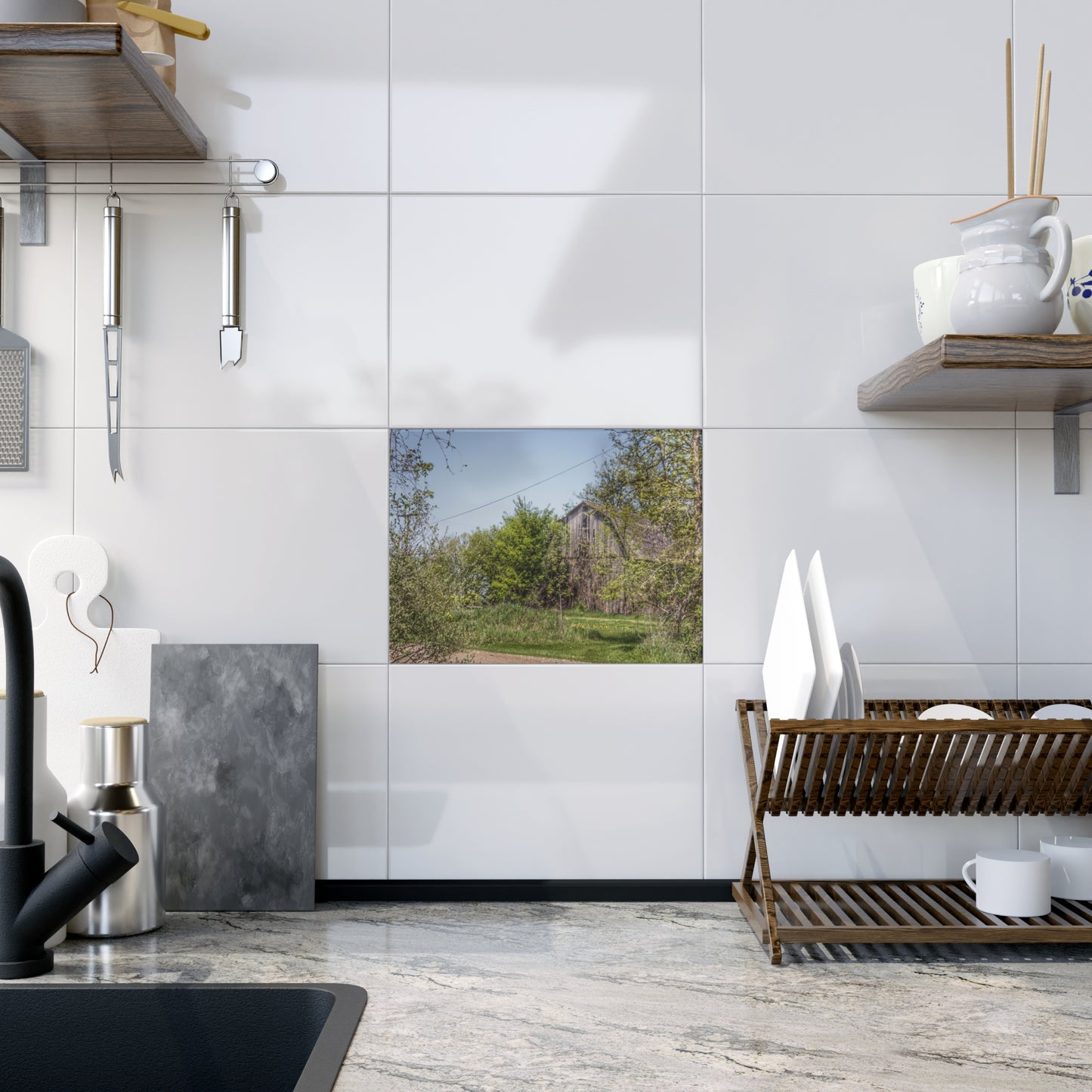 U R There Photography Bishop Road Grey II Rustic Farmhouse Decorative Ceramic Tile 6 "x 8