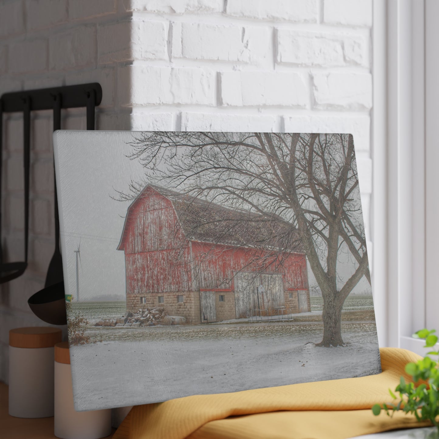 U R There Photography Cumber Road Red I Rustic Farmhouse Tempered-Glass Cutting Board