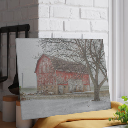 U R There Photography Cumber Road Red I Rustic Farmhouse Tempered-Glass Cutting Board