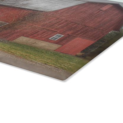 U R There Photography Bray Road Red II Rustic Farmhouse Tempered-Glass Cutting Board