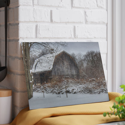 U R There Photography Vassar Road Hidden Grey in Winter Rustic Farmhouse Tempered-Glass Cutting Board