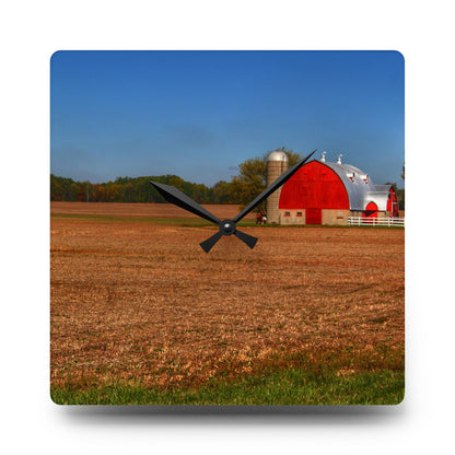 U R There Photography Brown City Wellman Line Road Red Rustic Farmhouse Acrylic Analog Wall Clock