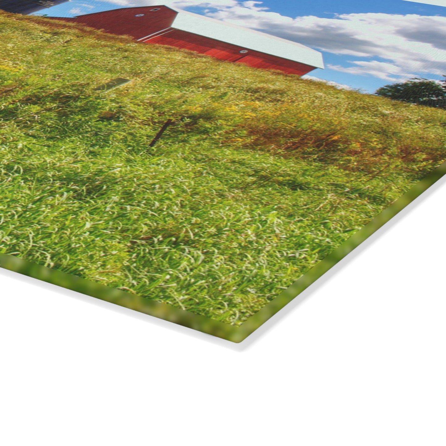 U R There Photography South Henderson Road Hilltop Red II Rustic Farmhouse Tempered-Glass Cutting Board
