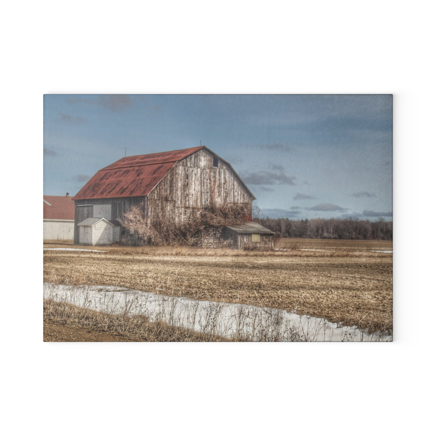 U R There Photography South Church Road Rusty Red Rustic Farmhouse Tempered-Glass Cutting Board