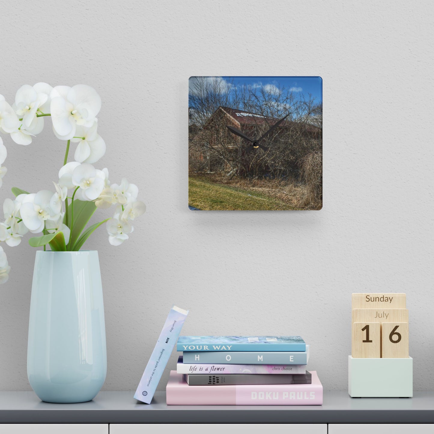 U R There Photography Buried Burnside Greys I Rustic Farmhouse Acrylic Analog Wall Clock