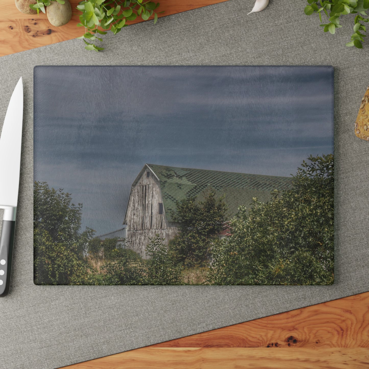 U R There Photography Hill Road Hidden Grey II Rustic Farmhouse Tempered-Glass Cutting Board