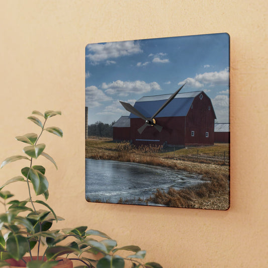 U R There Photography Fisher Road Red Rustic Farmhouse Acrylic Analog Wall Clock