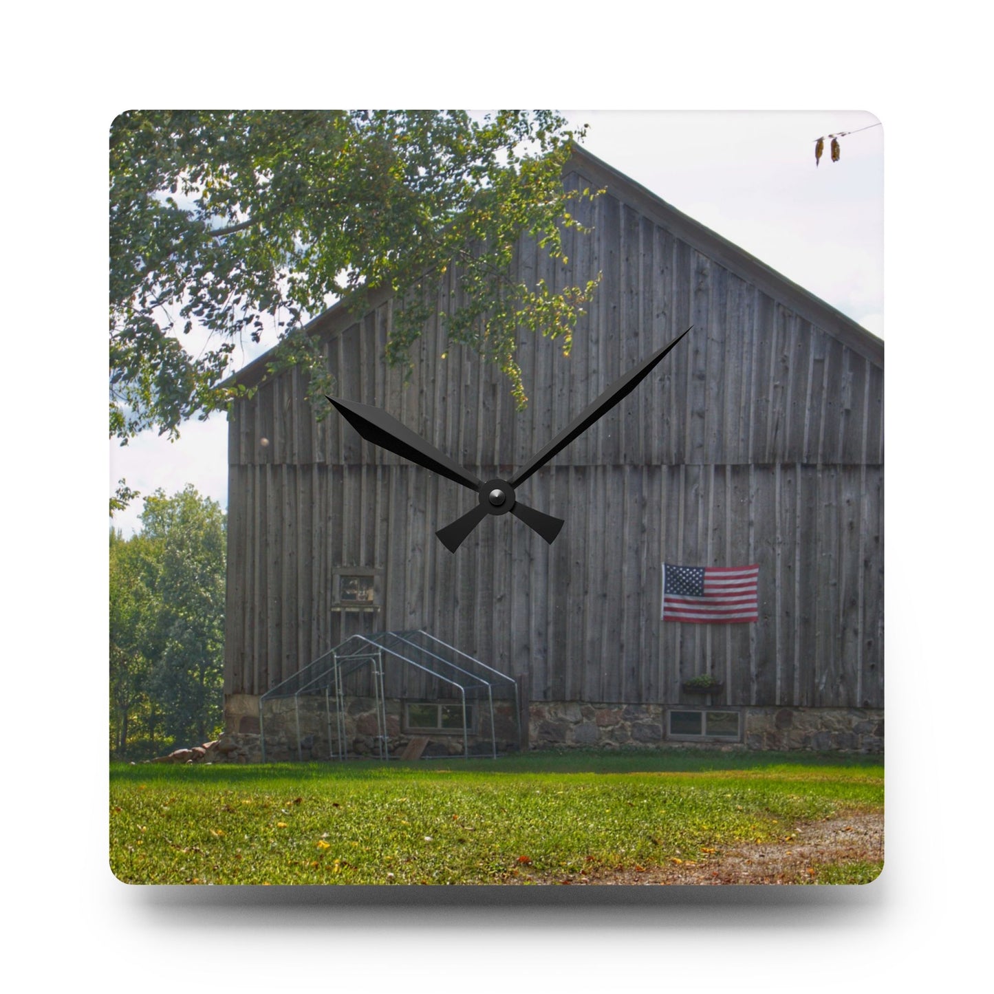 U R There Photography Sutton Road Patriot Grey II Rustic Farmhouse Acrylic Analog Wall Clock