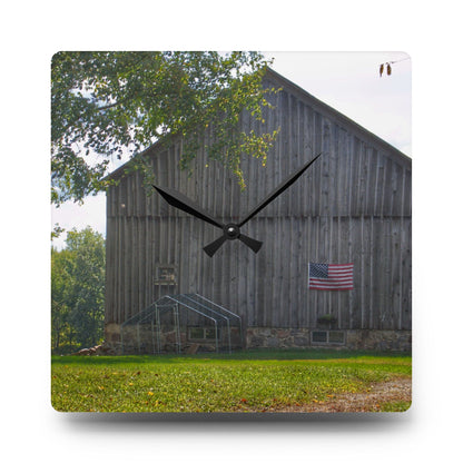 U R There Photography Sutton Road Patriot Grey II Rustic Farmhouse Acrylic Analog Wall Clock