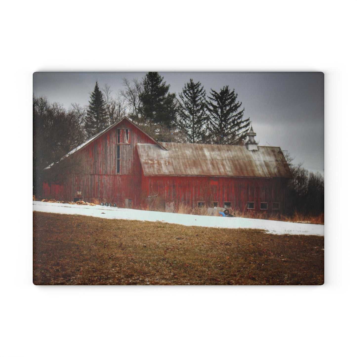 U R There Photography Blacks Corners Road Red Rustic Farmhouse Tempered-Glass Cutting Board