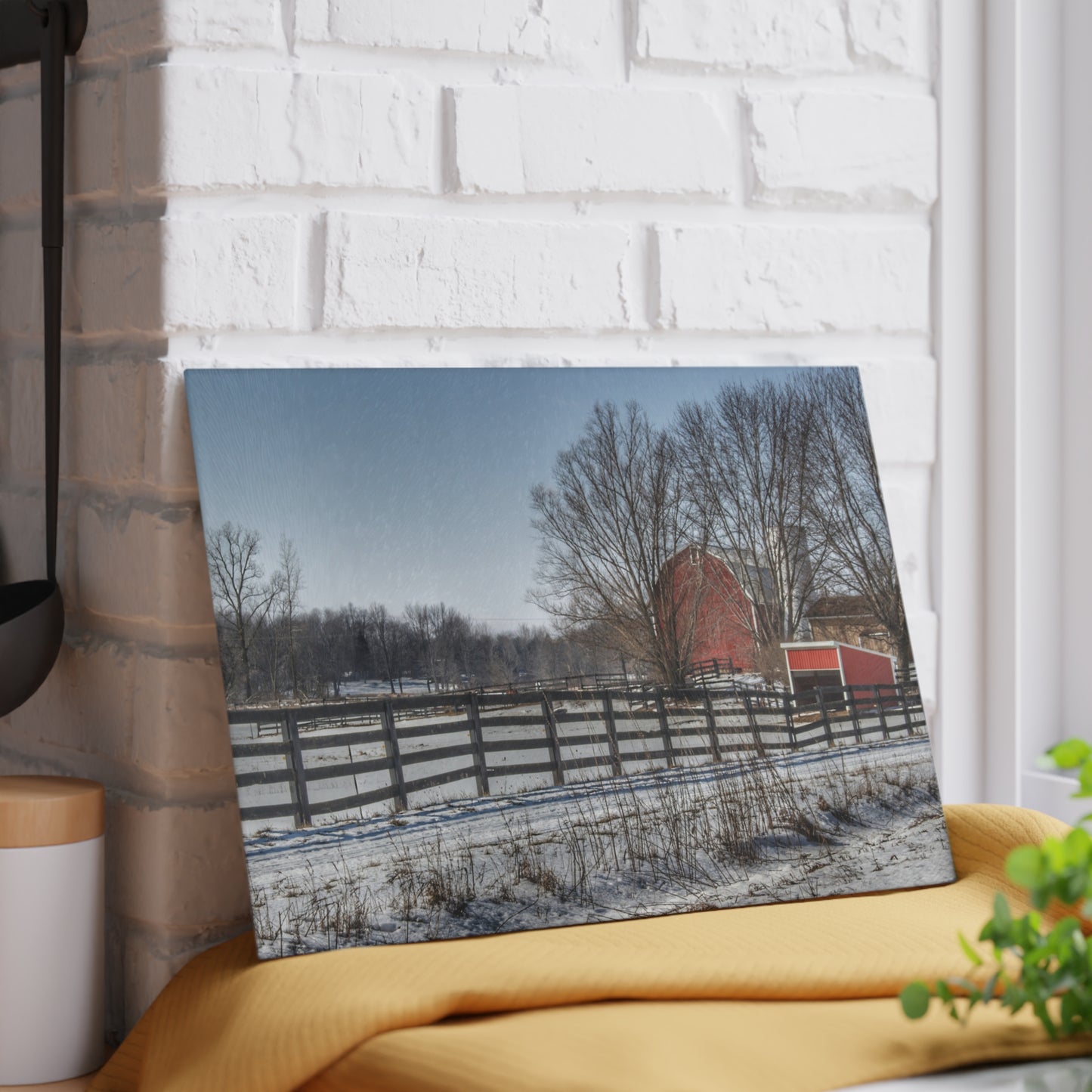 U R There Photography West Lake Road Red I Rustic Farmhouse Tempered-Glass Cutting Board