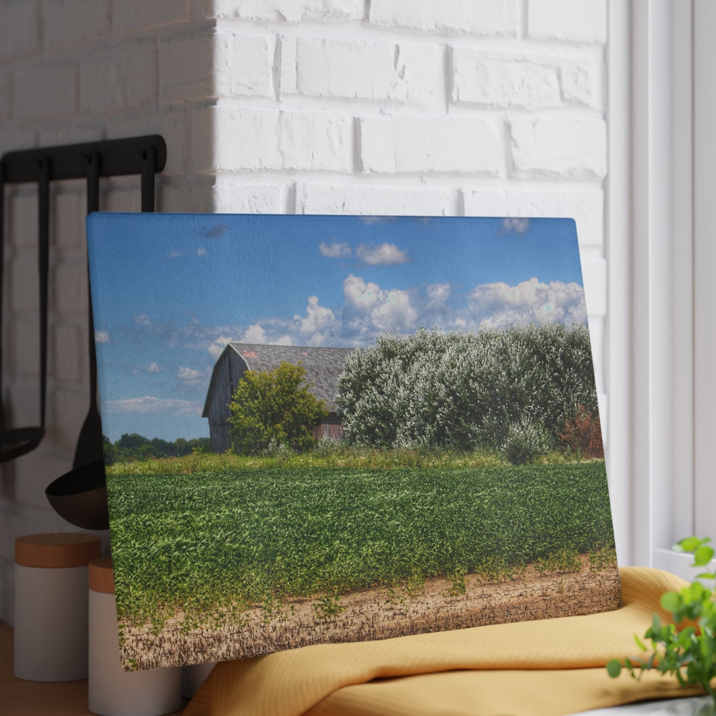 U R There Photography Lake Road Grey Rustic Farmhouse Tempered-Glass Cutting Board