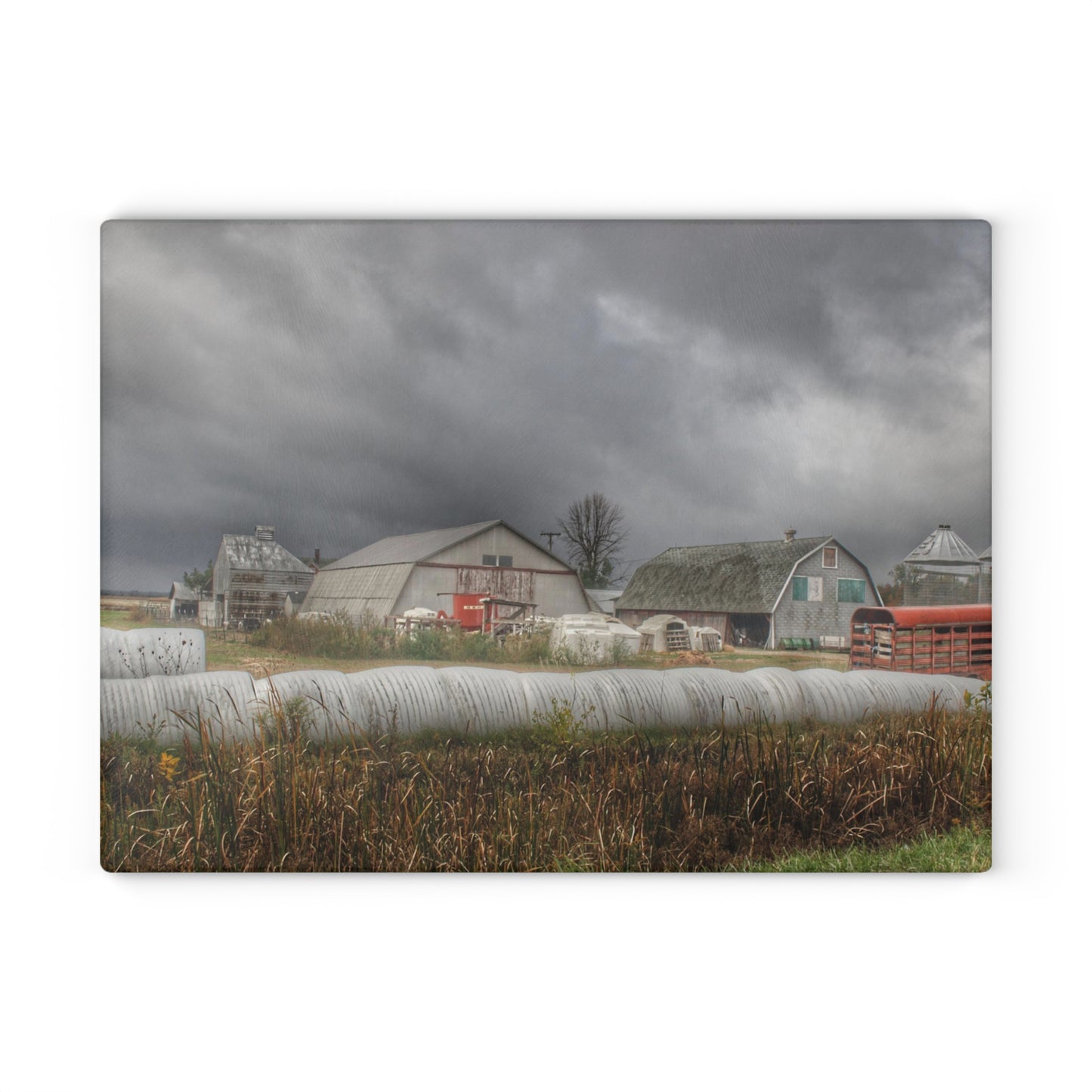U R There Photography Waterman Road Grey I Rustic Farmhouse Tempered-Glass Cutting Board
