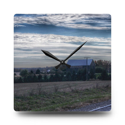 U R There Photography Burnside Road Grey Blues Rustic Farmhouse Acrylic Analog Wall Clock