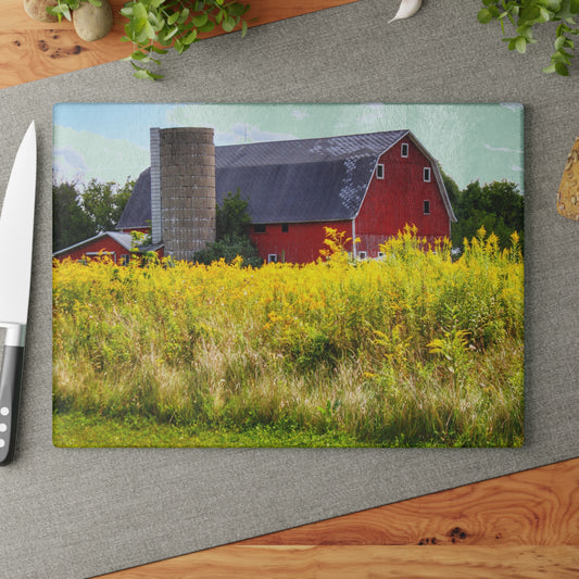U R There Photography Starr Court Red II Rustic Farmhouse Tempered-Glass Cutting Board
