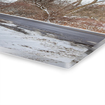 U R There Photography Dodge Road Winter Red Rustic Farmhouse Acrylic Wall Print