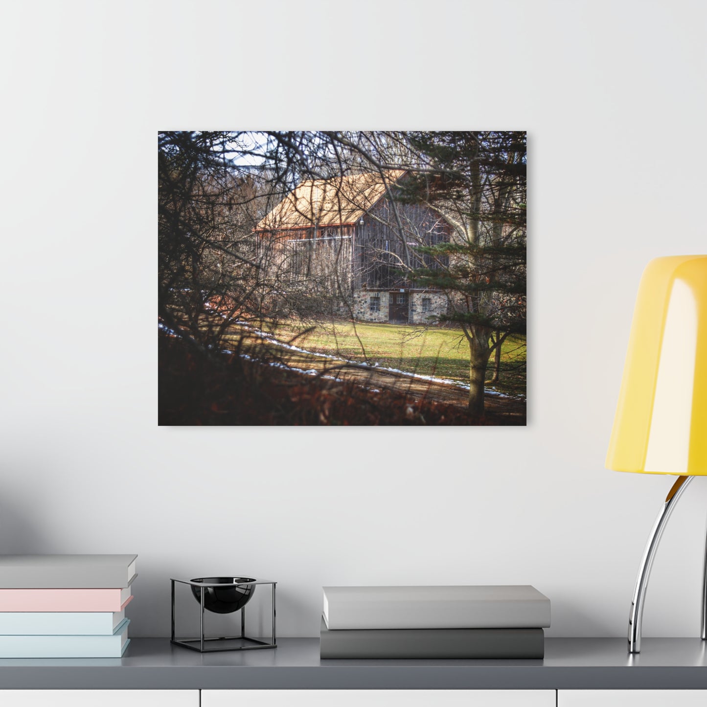 U R There Photography Newark Road Hidden Fieldstone Grey Rustic Farmhouse Acrylic Wall Print
